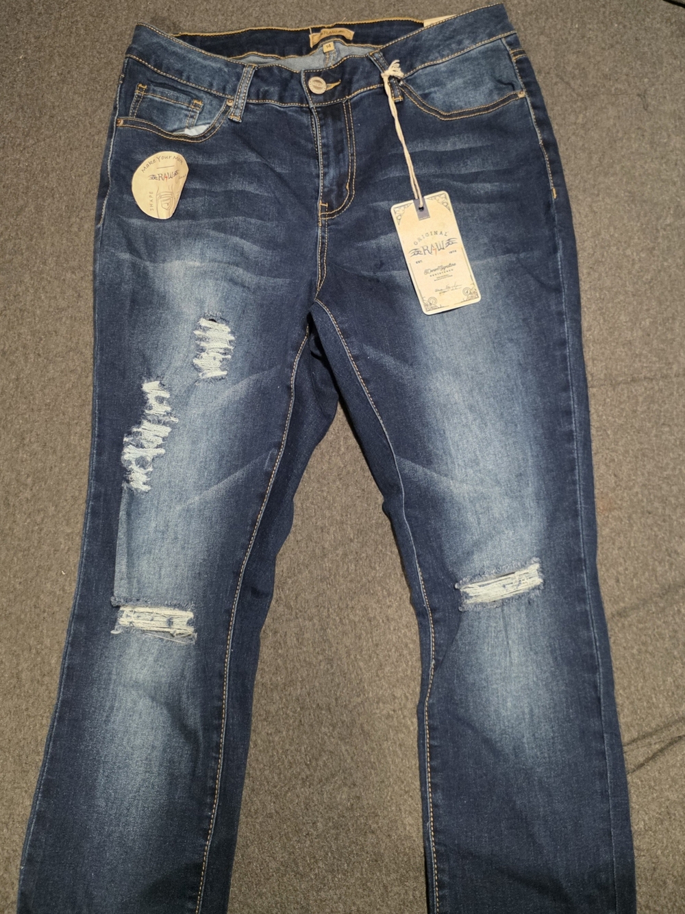 Raw 7- Women’s Distressed Mid Wash Blue Jeans